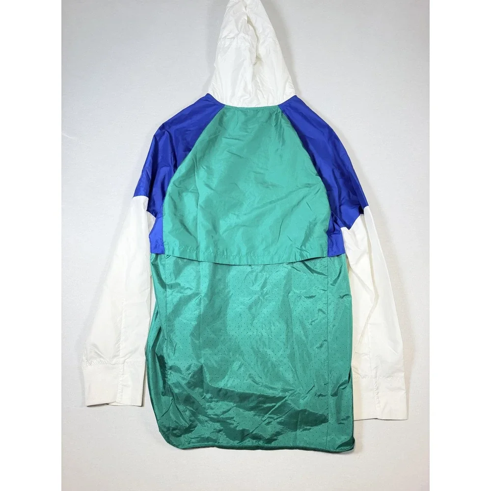 Adidas Jacket Mens Medium Green Blue White Colorblock Hooded 1/2 Zip Windbreaker